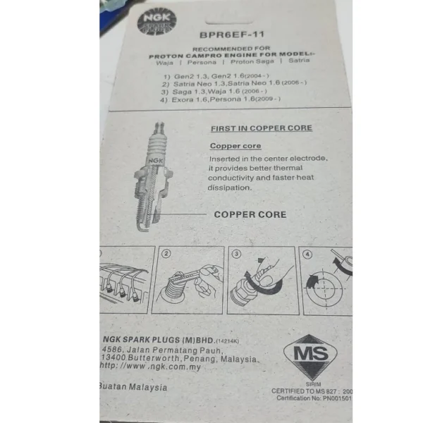 Proton Saga Blm  Flx  Exora Cps  Persona  Satria Neo  Preve  Waja Campro BPR6EF 11 Spark Plug