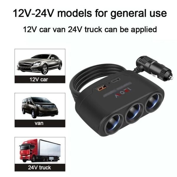 12v 24v Multi Port USB Phone Charger Car Lori Lorry 3 Socket Extra Fast Charge Portable