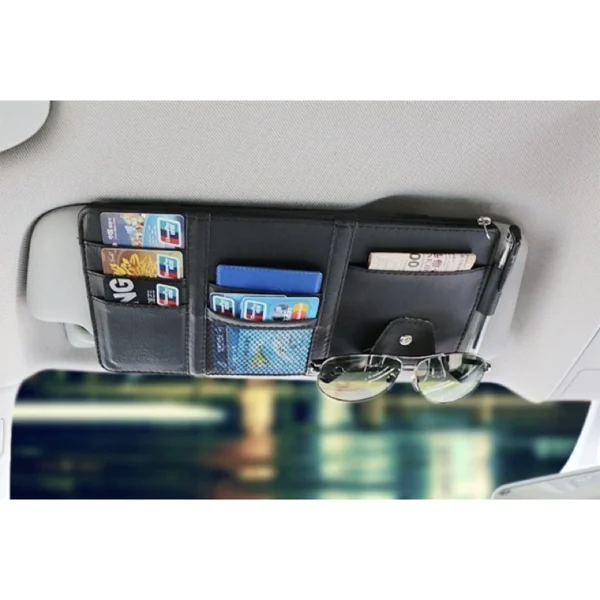 Car Sun Visor PU Leather Pocket Pouch Storage Bag Sunglass Card Holder Kereta Organizer