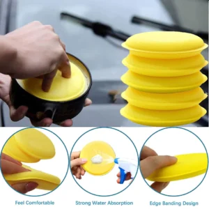 Mini Soft Polish Sponge Car Wax Wash Pad Mat Foam Sponge Span Bulat Yellow Round