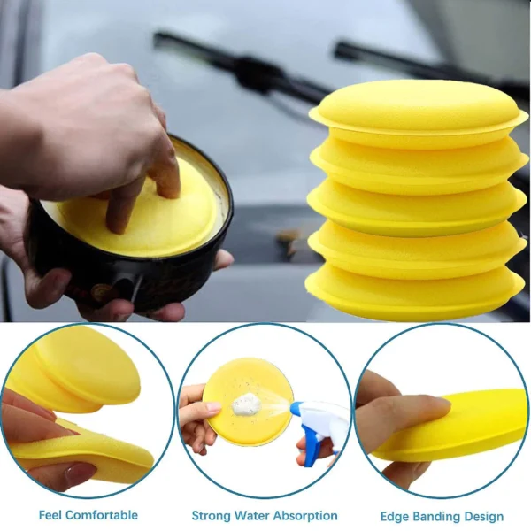 Mini Soft Polish Sponge Car Wax Wash Pad Mat Foam Sponge Span Bulat Yellow Round