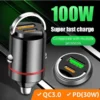100W Dual Port Mini Car Phone Charger Tiny USB Port   Type C Adapter Fast Charging Phone Holder
