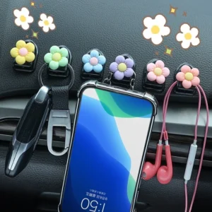 1Pcs Colorful Flower Mini Hook Hanger Car Interior Dashboard Phone Cable Holder Cartoon Kereta