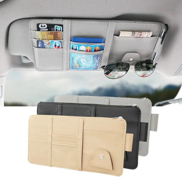 Car Sun Visor PU Leather Pocket Pouch Storage Bag Sunglass Card Holder Kereta Organizer